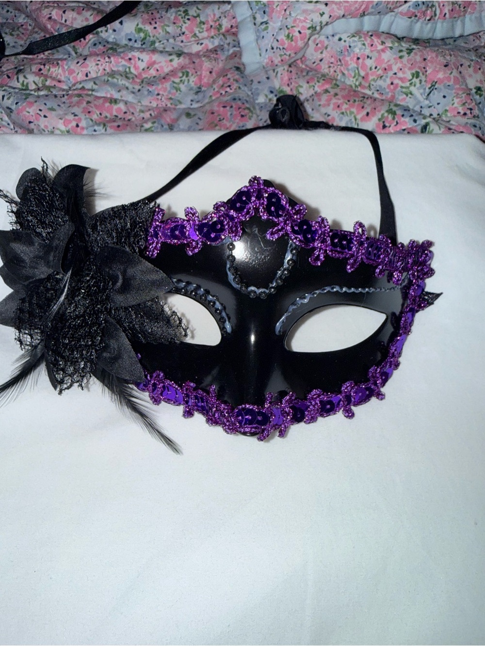 Black and Purple Lace Venetian Masquerade Mask